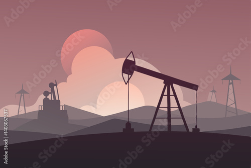 oil pump in sunset