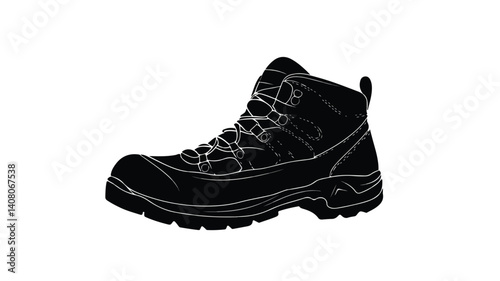 Single Hiking Shoe Silhouette on White Background for Outdoor Adventure Footwear Concept