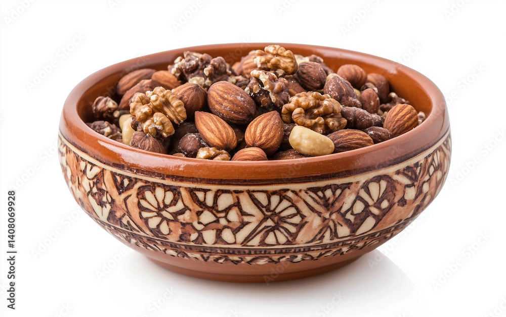 Bowl of Roasted Nuts Traditionally Served Isolated On White Background. Bowl of Roasted Nuts Traditionally Served Isolated On White Background.