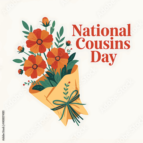 National Cousins Day Vector Design with Floral Bouquet, 24th July Art