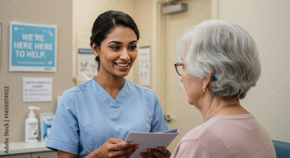 Obraz premium Nurse interacting with elderly patient in a healthcare setting 