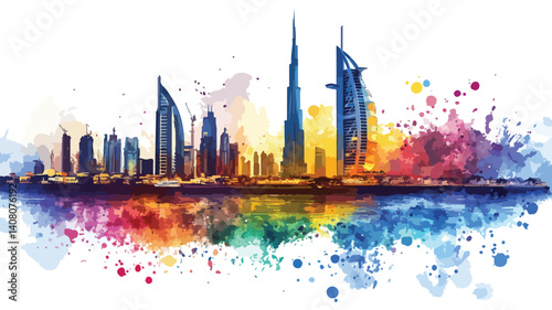 Vibrant Stylized Dubai Landscape with Colorful Skyline Image