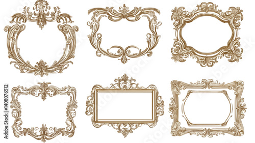 Elegant Vintage Hand Drawn Gold Vignette Frames Set