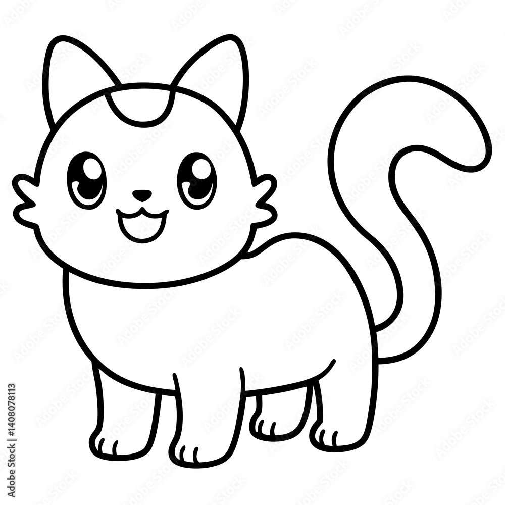 Fototapeta premium Playful Kawaii Creatures Vector Illustration on White Background