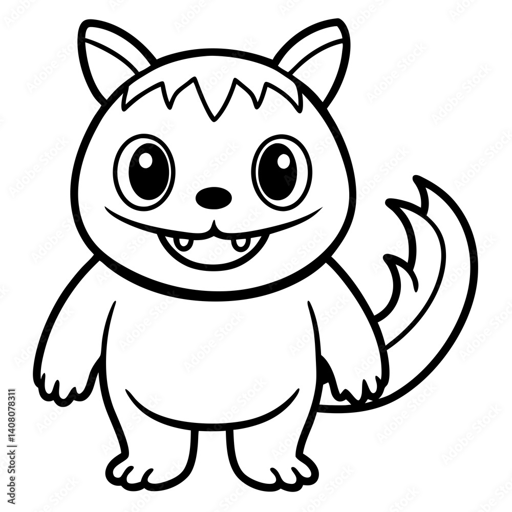 Playful Kawaii Creatures Vector Illustration on White Background Playful Kawaii Creatures Vector Illustration on White Background