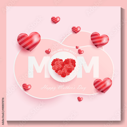 Mother's day postcard with red love elements Vector symbols of love in shape of heart for greeting card design