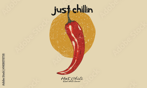 Hot chili design for t shirt print, poster, sticker, background and other uses. Red spicy chili artwork. Always fresh spicy graphic print design. Eat veggies.	
