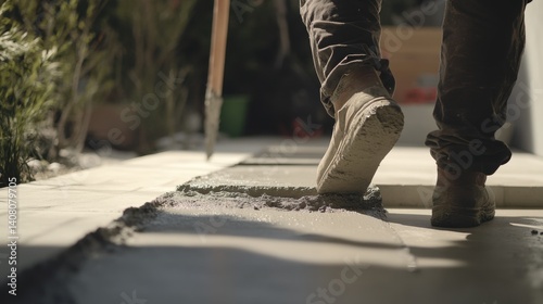 Hispanic mason laying concrete for a patio foundation. Featuring masonry and outdoor construction