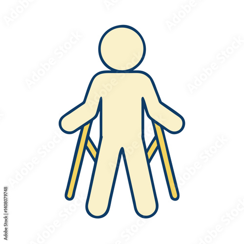  Simplified figure with crutches in flat colored icon style