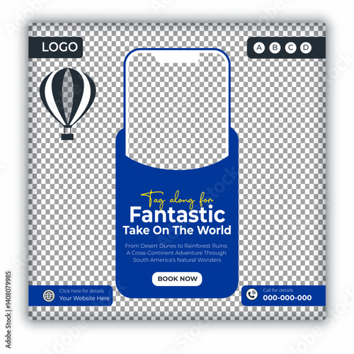 Travel and tour social media posts and web banner square design template