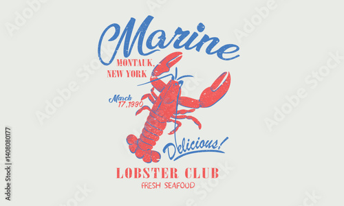 Seafood club. Fish vintage artwork. Lobster fish artwork for t shirt print, poster, sticker and other uses.	