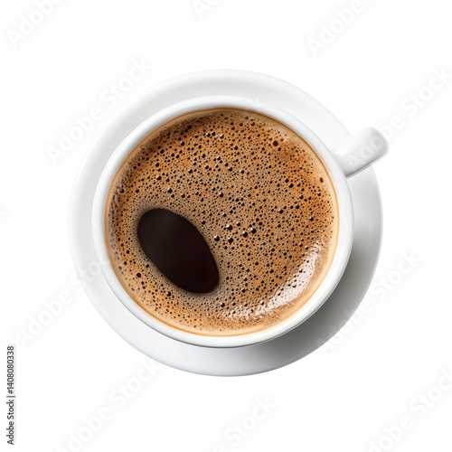 Aromatic Black Coffee in a White Mug - Overhead View