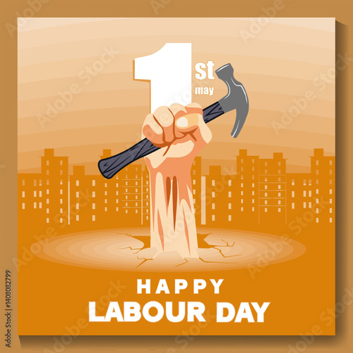 1 may Happy labour day vector label with strong protest fist May 1st International Labor Day Creative 