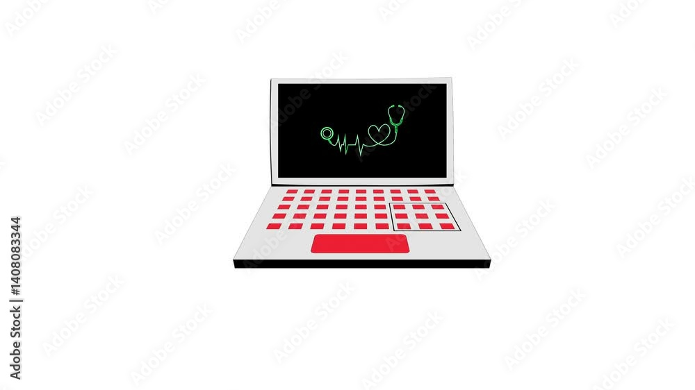 Laptop computer technology business notebook with a clear screen on neon stethoscope Laptop computer technology business notebook with a clear screen on neon stethoscope