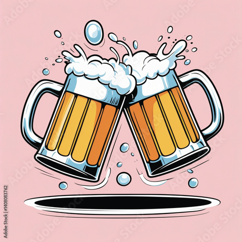 Close-up view of two beer glasses. Beer glasses clinking with each other, two beer glasses touching generate ai.
