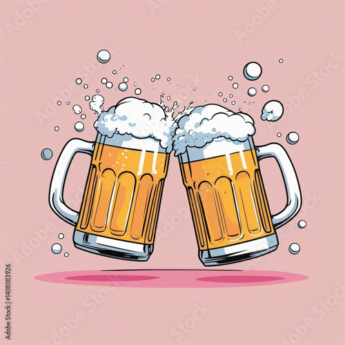 Close-up view of two beer glasses. Beer glasses clinking with each other, two beer glasses touching generate ai.