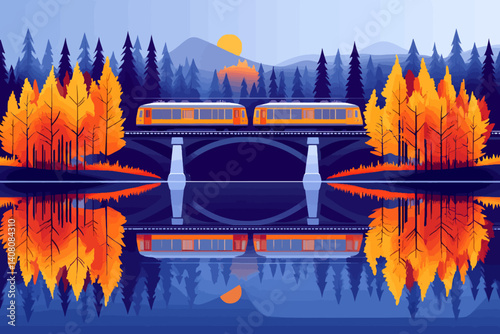 Train in the bridge landscape 