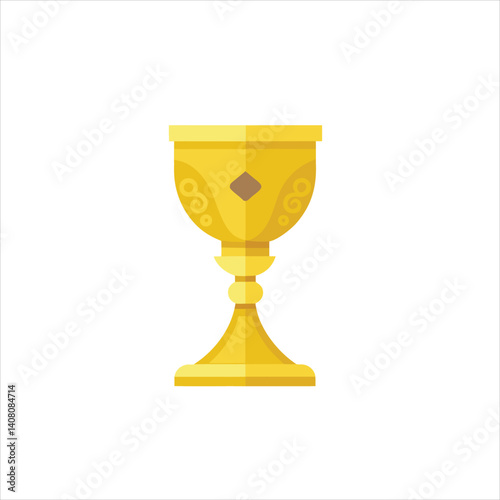 Illustration of a golden chalice with decorative swirls and a brown diamond shape
