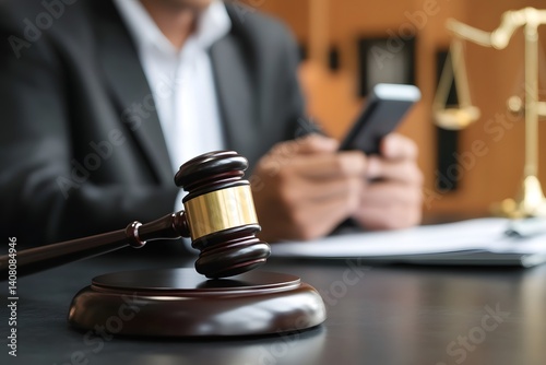 Gavel and Smartphone on Lawyer's Desk