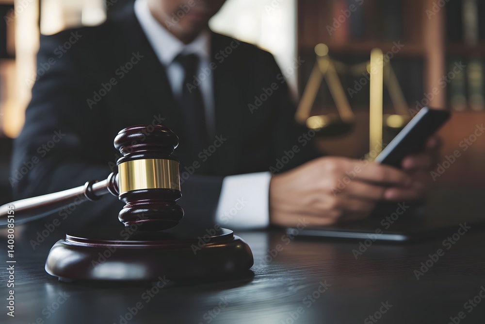 Gavel and Judge Using Smartphone Gavel and Judge Using Smartphone