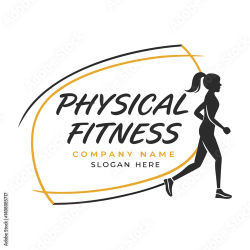 Active female silhouette running, representing physical fitness.  Company logo design with space for company name and slogan