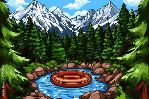 Inflatable boat on the forest landscape 