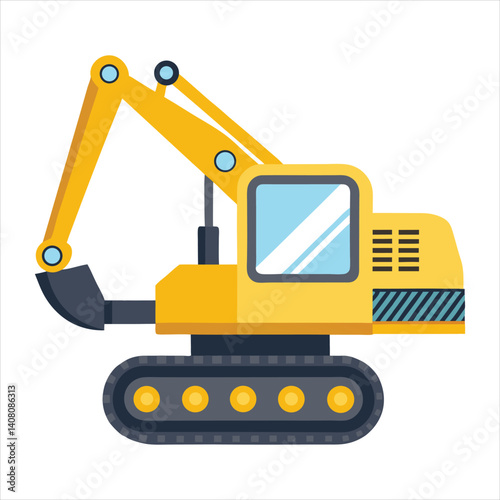 Heavy yellow construction machinery includes an isolated bulldozer excavator vehicle on white background. Ai generated.