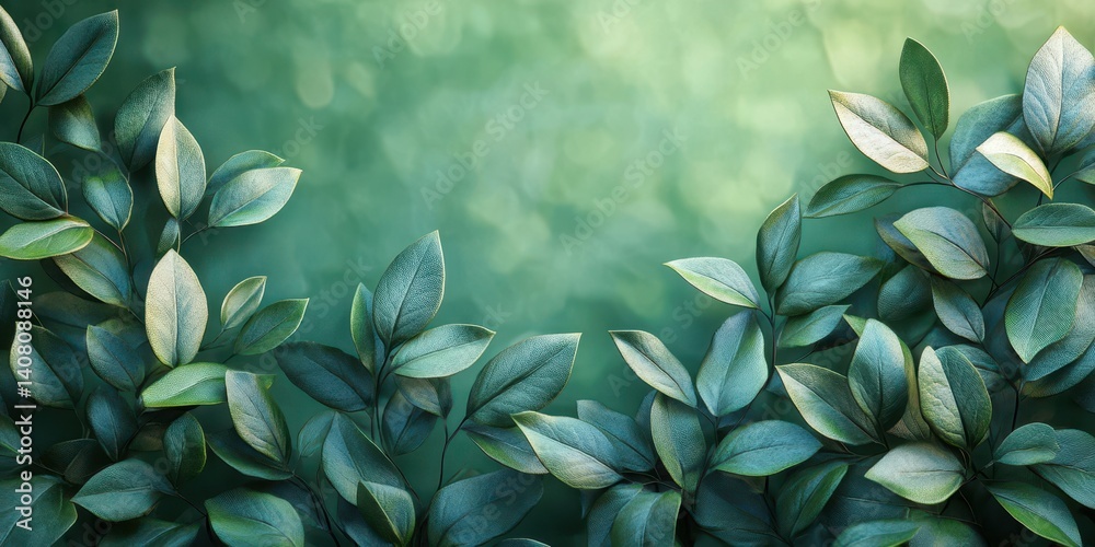 Lush green leaves create a vibrant background in a serene natural setting Lush green leaves create a vibrant background in a serene natural setting