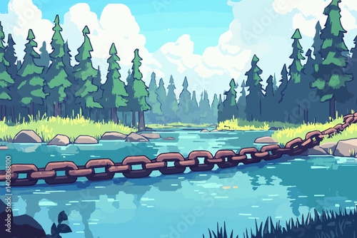 Chain on the river landscape 