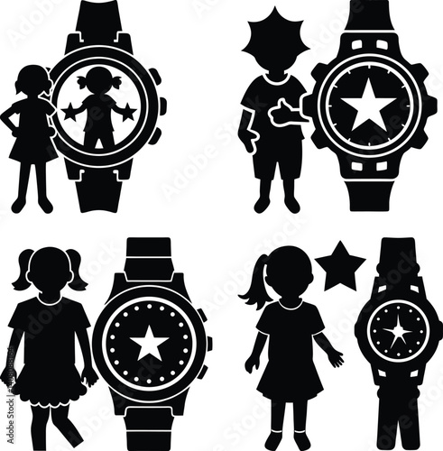 Kids' Watches silhouette vector