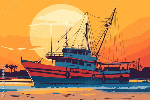 fishing boat at sunset