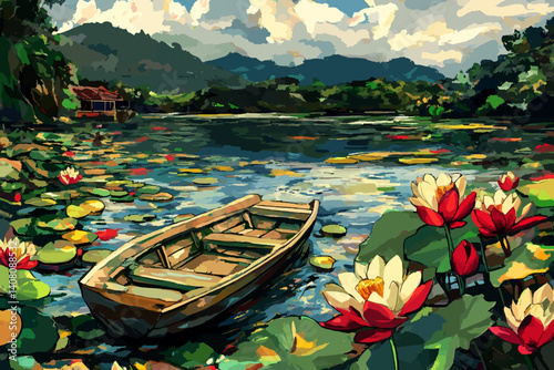 Old wooden boat on the river