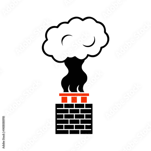 Chimney with black smoke icon in flat minimal vector style	