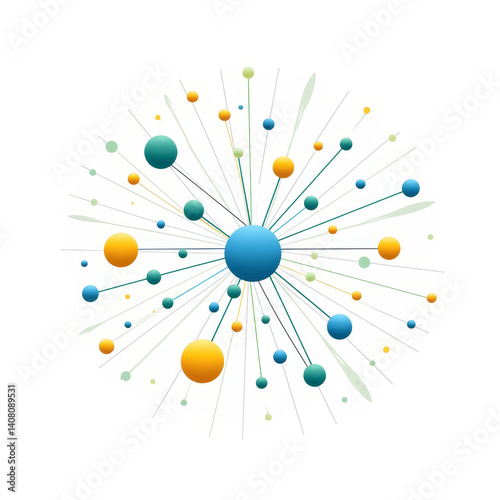 Vibrant neural network illustration with interconnected nodes, technology concept