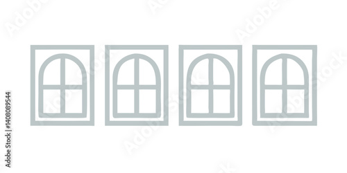 Icon set of arched windows in silver outline