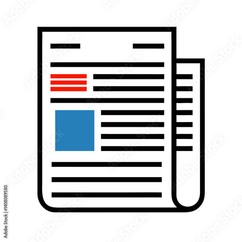 Newspaper icon with colored sections in flat black and white style