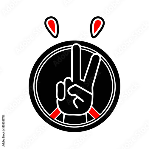 Peace hand gesture icon with black circle and red highlights