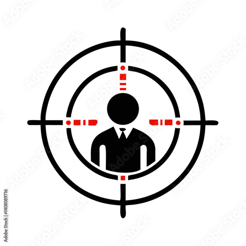 Businessman in crosshairs icon symbolizing target audience