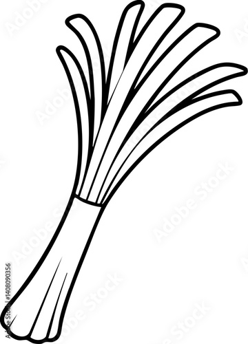 Fresh green leeks arranged in a bunch with a clean outline.