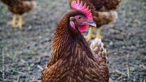 The Colorful Hen In Farm