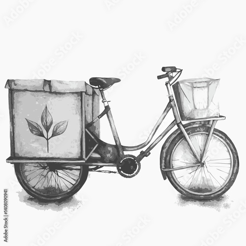 Vintage delivery bike with leaf emblem against white background  