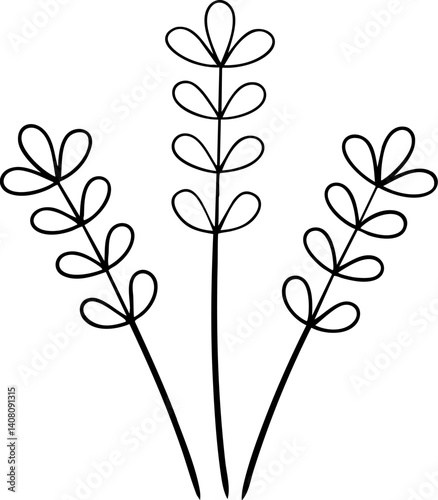 Simple line drawing of three flower stalks with leaf-like petals.