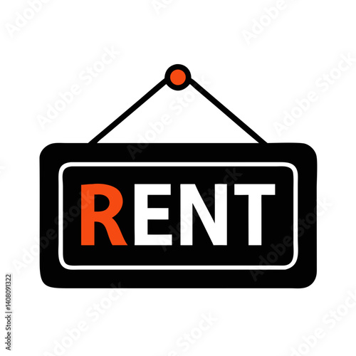 Black rent sign icon with red letter on white background