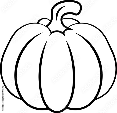 Pumpkin illustration with a curved stem and ribbed texture.