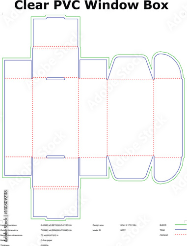 Clear Pvc Window Box Packaging Die Cut Template With Dimensions And Bleed Trim Crease Lines Technical Drawing