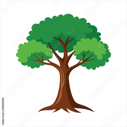 Green tree on white background. Tree without background. Ai generated.