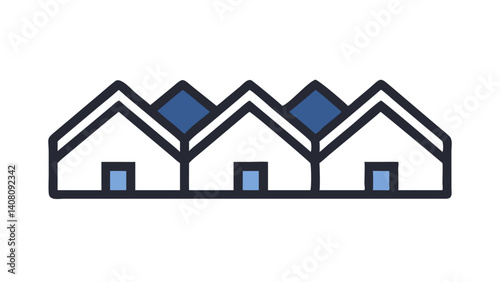 White row houses with dark blue rooftops in clean vector style