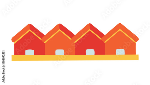 Gradient red and orange townhouses on golden base