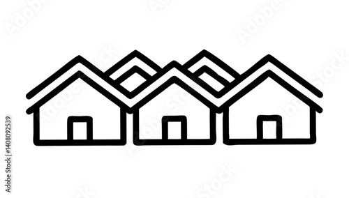Black outline icon of gable roof row houses