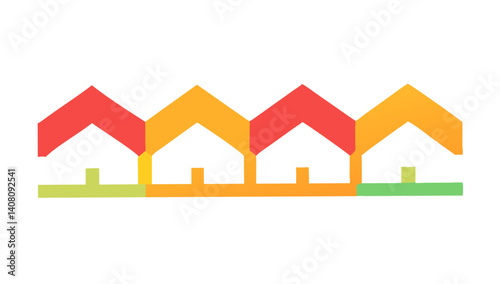 Multicolor row houses with red and yellow rooftops on green base